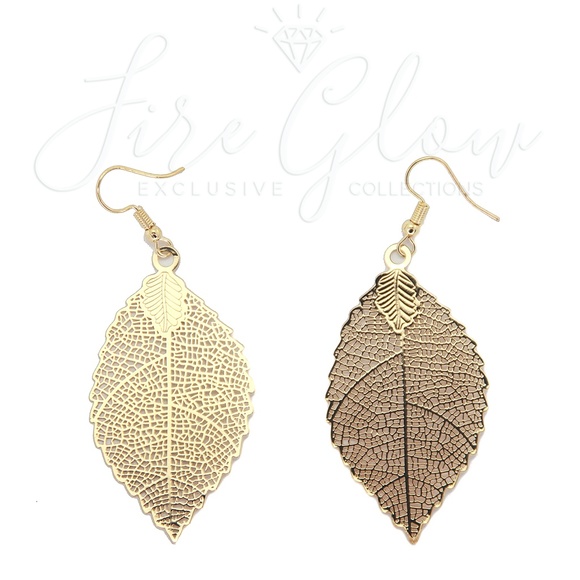 Boho Chic Gold Tone Filigree Leaf Earrings - Picture 6 of 8